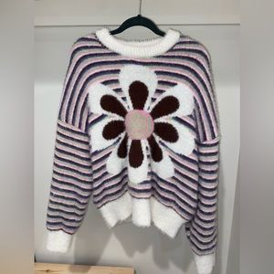 FUZZY STRIPED GRAPHIC SWEATER FOR ALL NWT